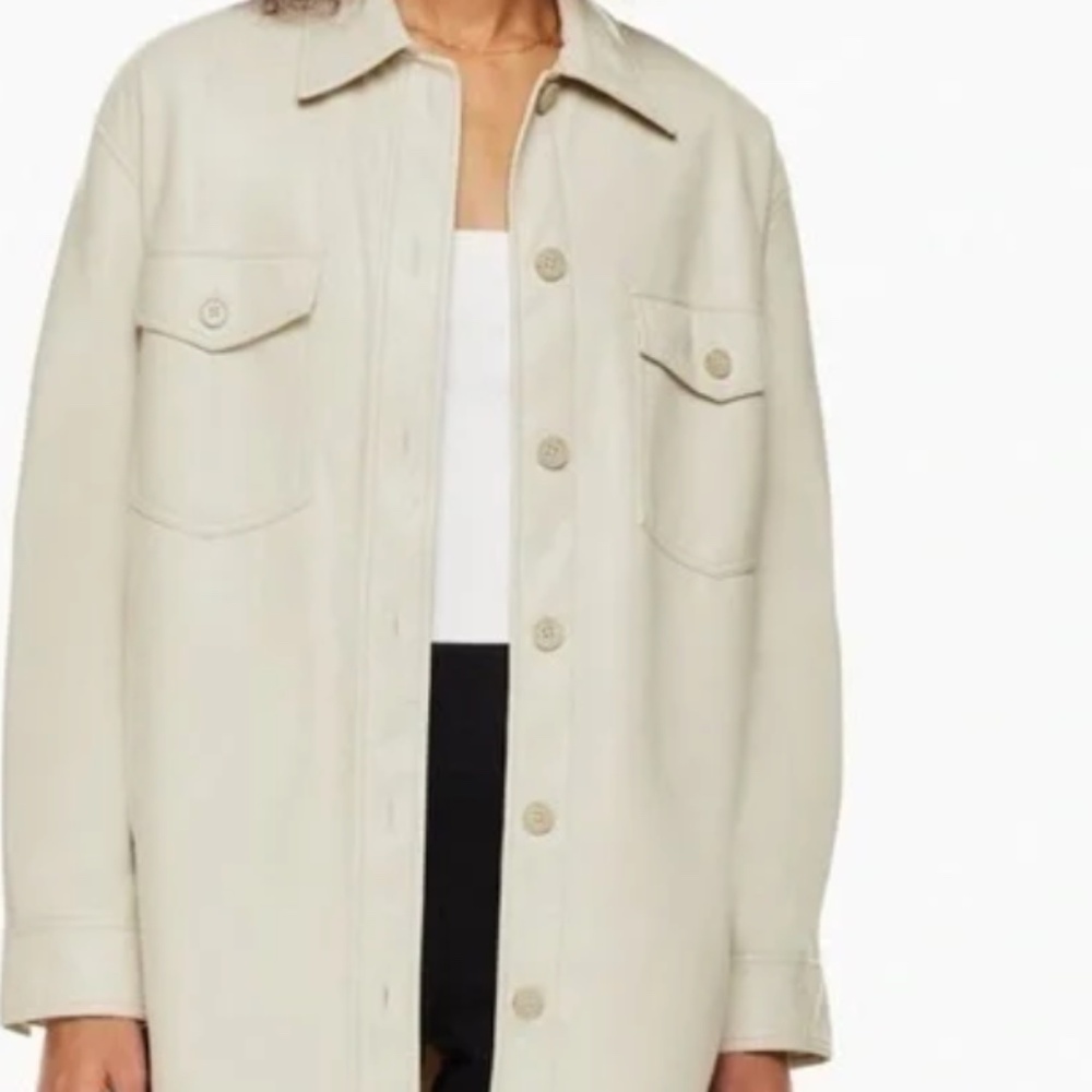 Wilfred Ganna Faux Leather Matte Ivory Long Sleeve Shirt Jacket